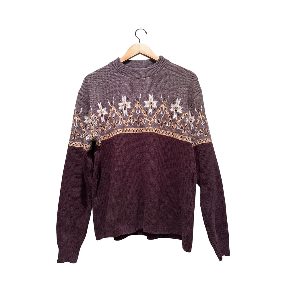 Vintage Jersild Brown Fair Isle Knit Swiss Acrylic Sweater Size Large